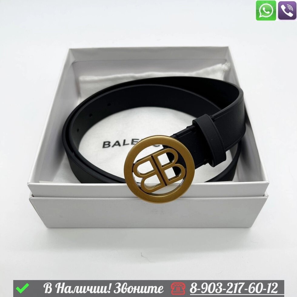 Ремень Balenciaga BB кожаный черный от компании Интернет Магазин брендовых сумок и обуви - фото 1