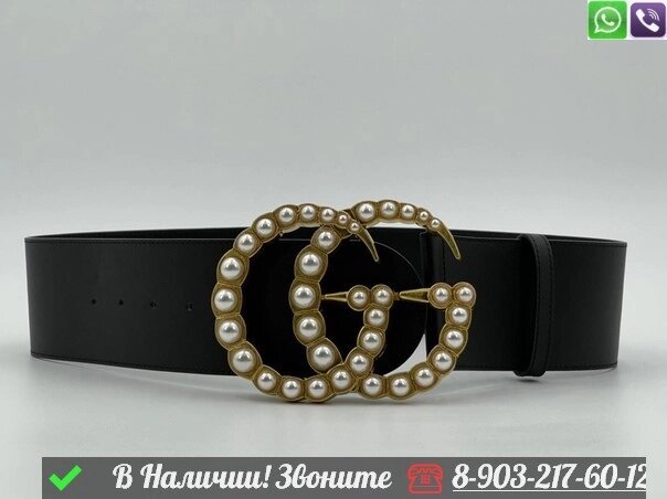 Ремень Gucci черный с бусинами от компании Интернет Магазин брендовых сумок и обуви - фото 1