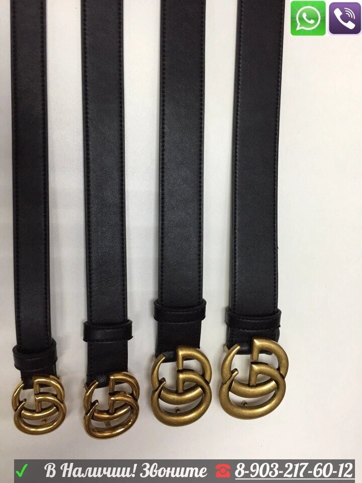 Ремень Gucci черный с золоой пряжкой от компании Интернет Магазин брендовых сумок и обуви - фото 1