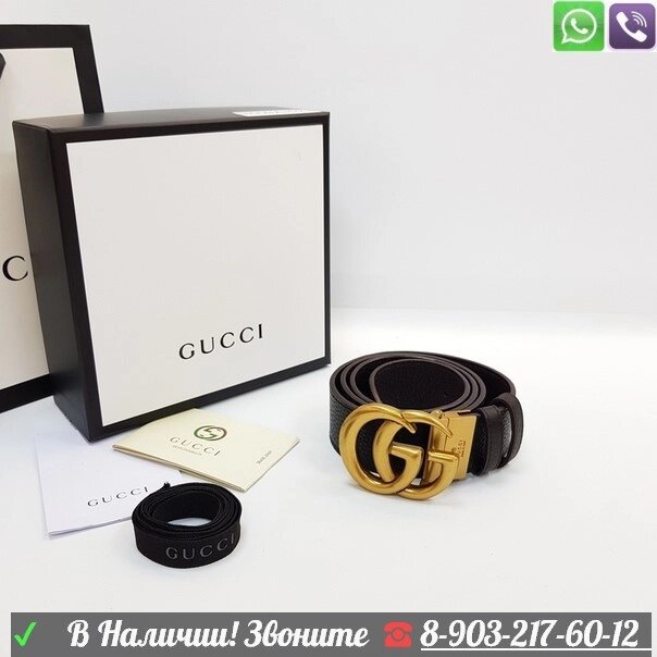 Ремень Gucci черный с золотой пряжкой от компании Интернет Магазин брендовых сумок и обуви - фото 1