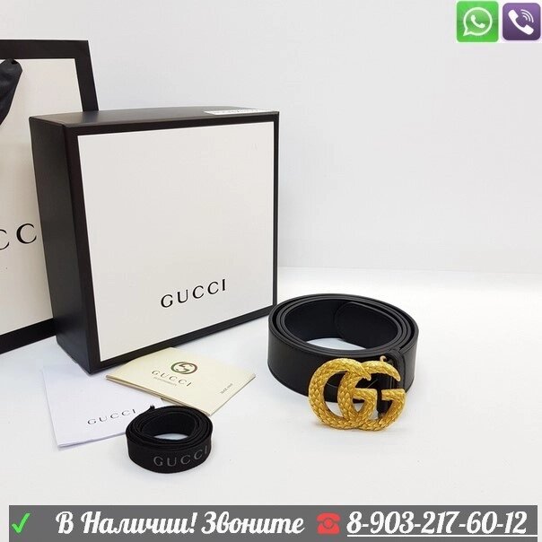 Ремень Gucci черный Золотой от компании Интернет Магазин брендовых сумок и обуви - фото 1