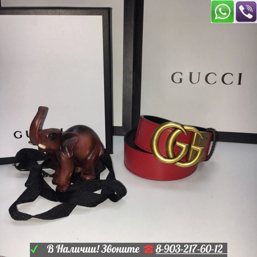 Ремень Gucci Двухсторонний черный красный от компании Интернет Магазин брендовых сумок и обуви - фото 1
