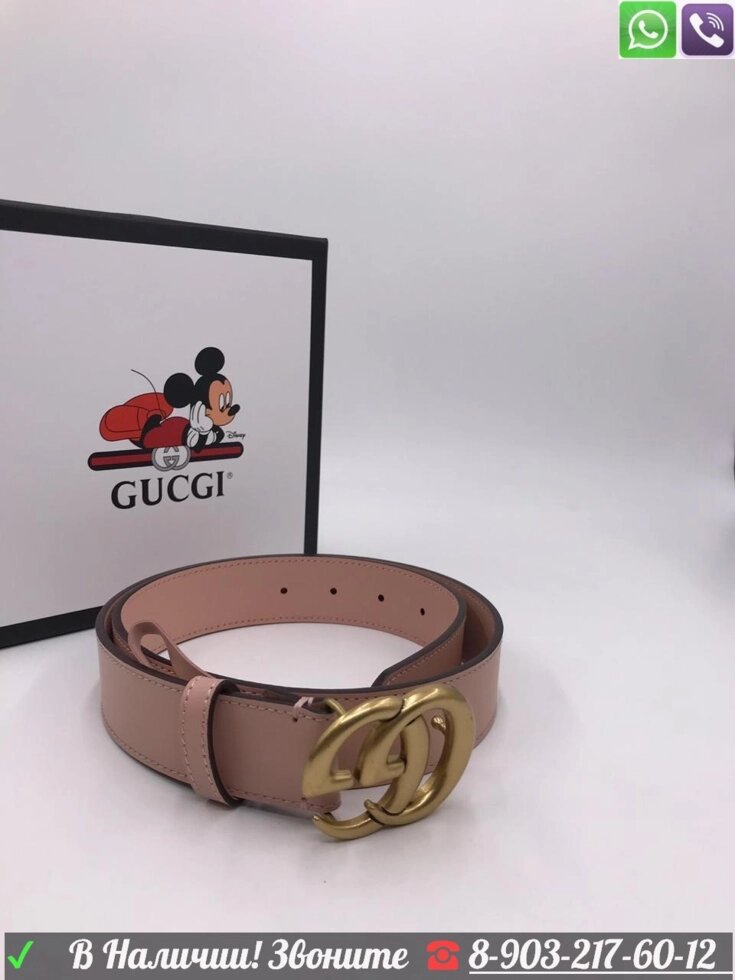 Ремень Gucci GG кожаный Розовый от компании Интернет Магазин брендовых сумок и обуви - фото 1