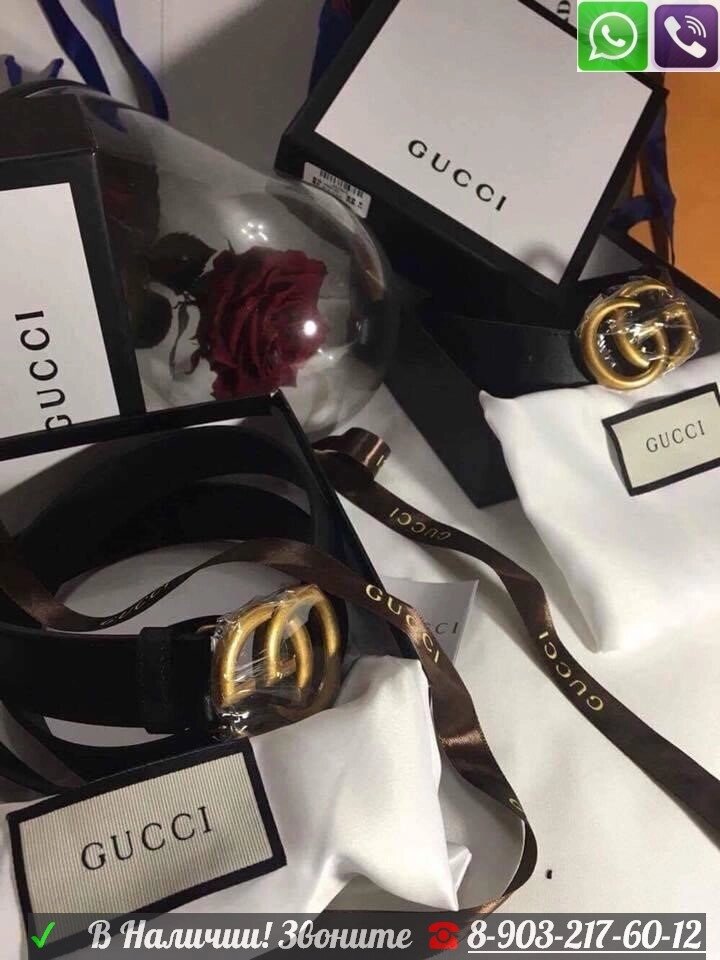 Ремень Gucci Marmont черный с бронзовой пряжкой от компании Интернет Магазин брендовых сумок и обуви - фото 1