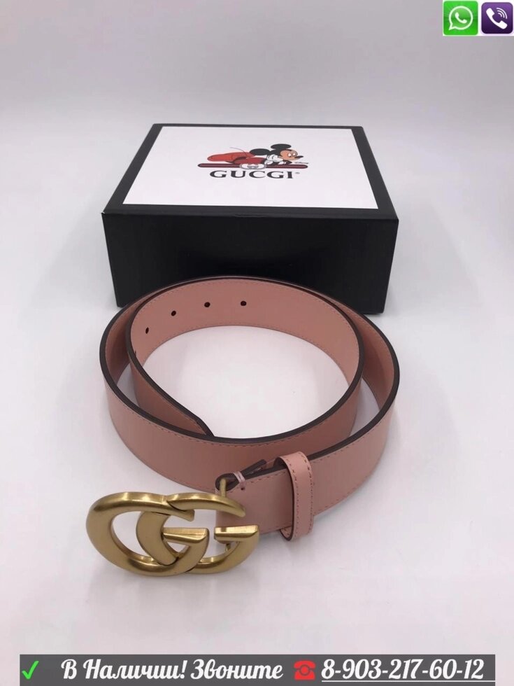 Ремень Gucci Marmont кожаный Розовый от компании Интернет Магазин брендовых сумок и обуви - фото 1