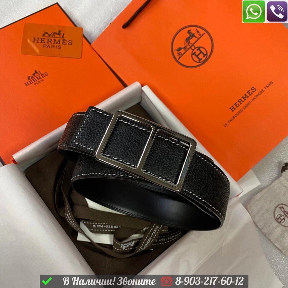Ремень Hermes кожаный черный от компании Интернет Магазин брендовых сумок и обуви - фото 1