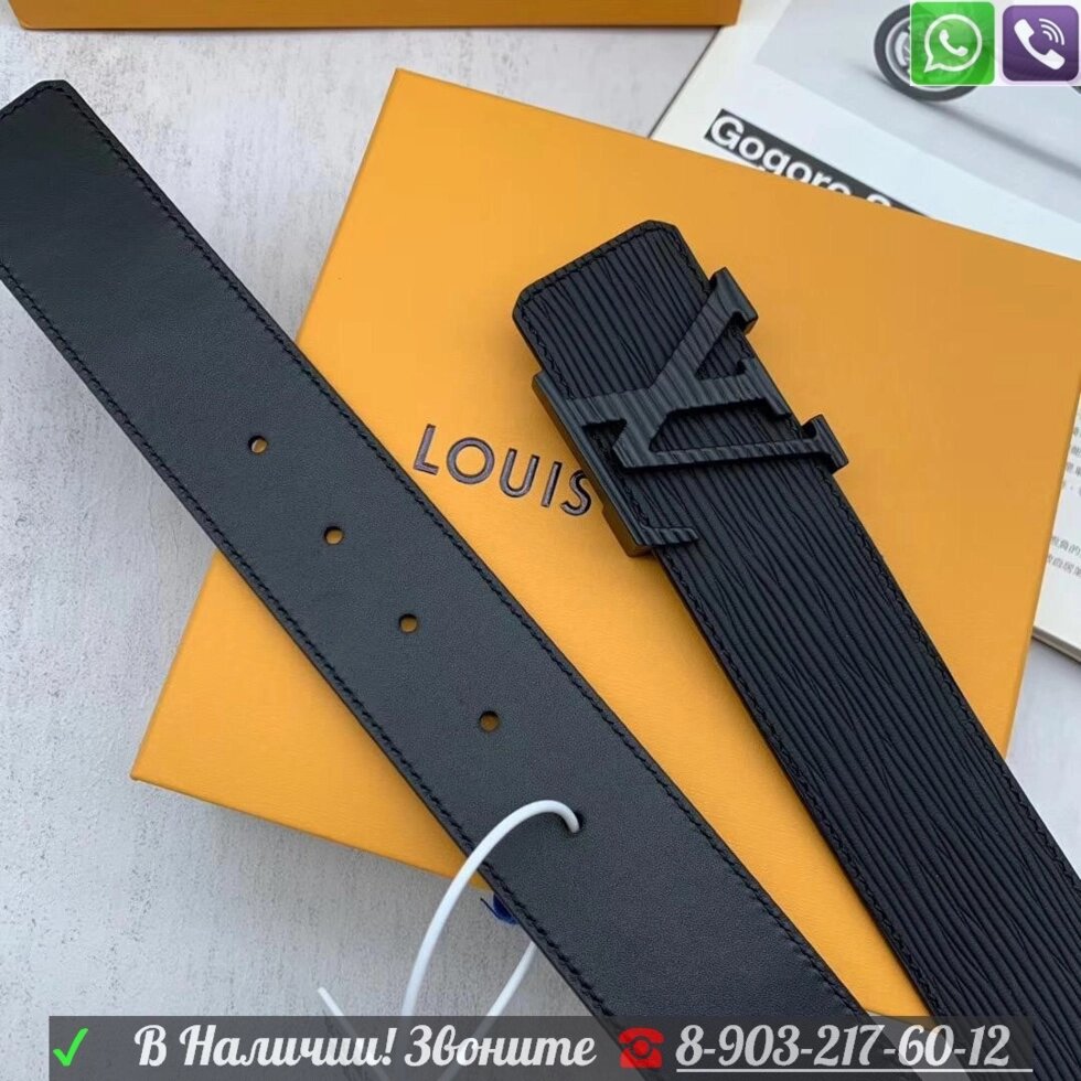 Ремень Louis Vuitton LV Initiales кожаный черный от компании Интернет Магазин брендовых сумок и обуви - фото 1