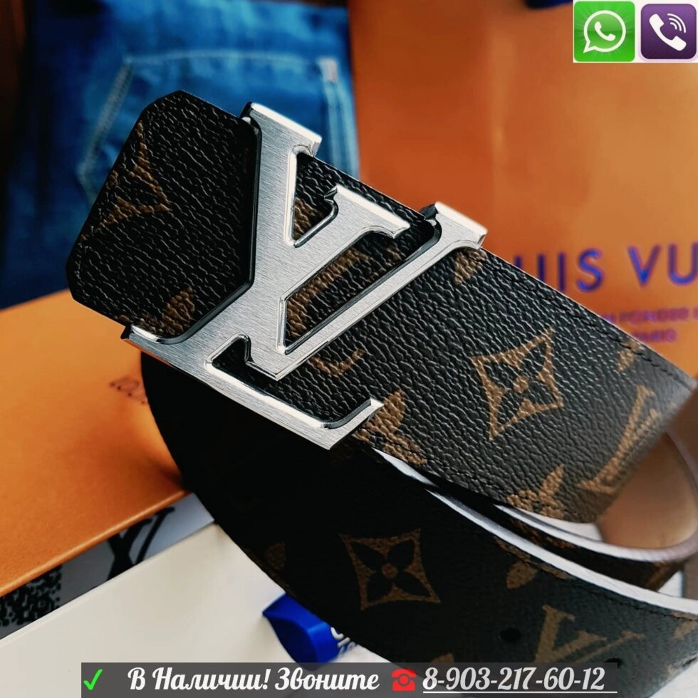 Ремень Louis Vuitton Monogram LV Луи Виттон с серебряной пряжкой от компании Интернет Магазин брендовых сумок и обуви - фото 1