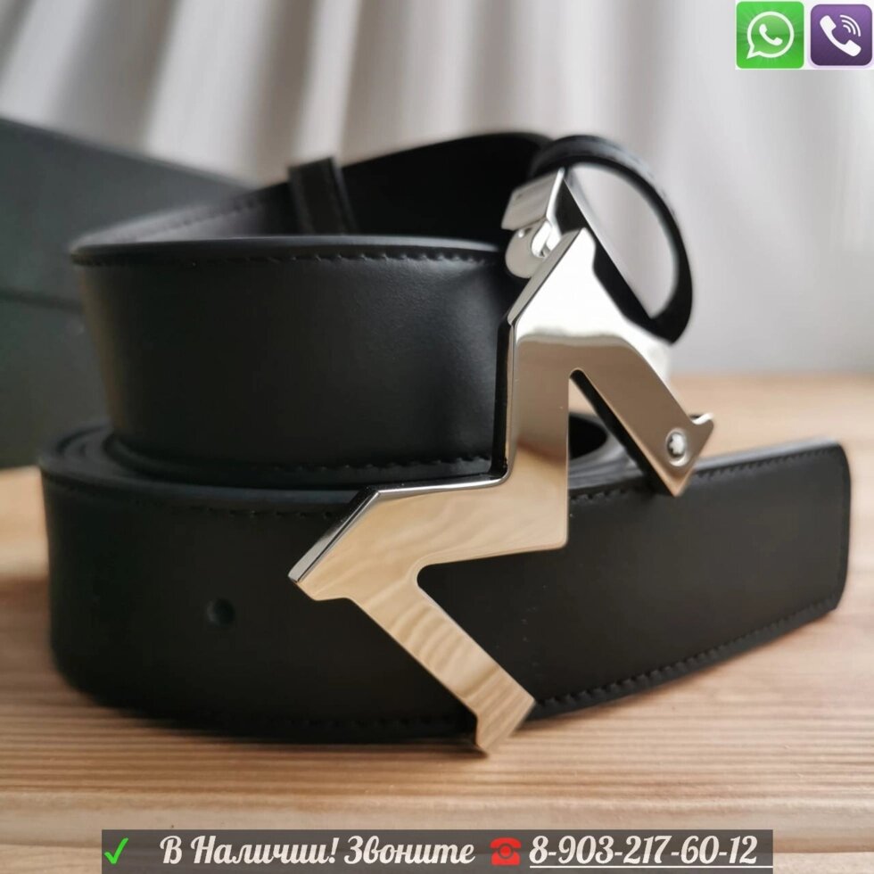 Ремень Mont Blanc кожаный черный с буквой М от компании Интернет Магазин брендовых сумок и обуви - фото 1