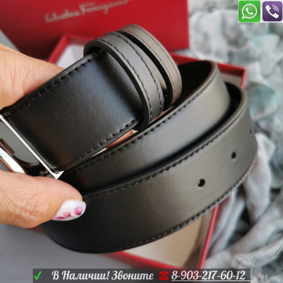 Ремень Salvatore Ferragamo с пряжкой Gancini черный от компании Интернет Магазин брендовых сумок и обуви - фото 1