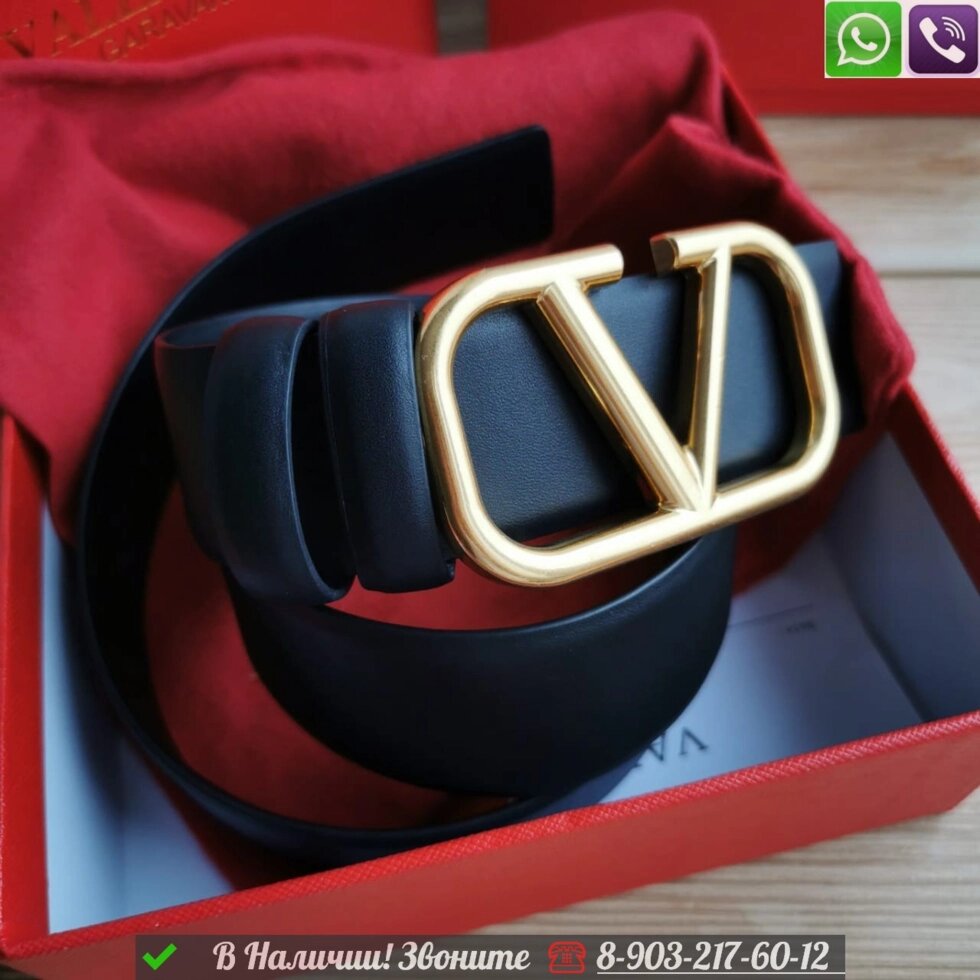Ремень Valentino Garavani кожаный черный от компании Интернет Магазин брендовых сумок и обуви - фото 1