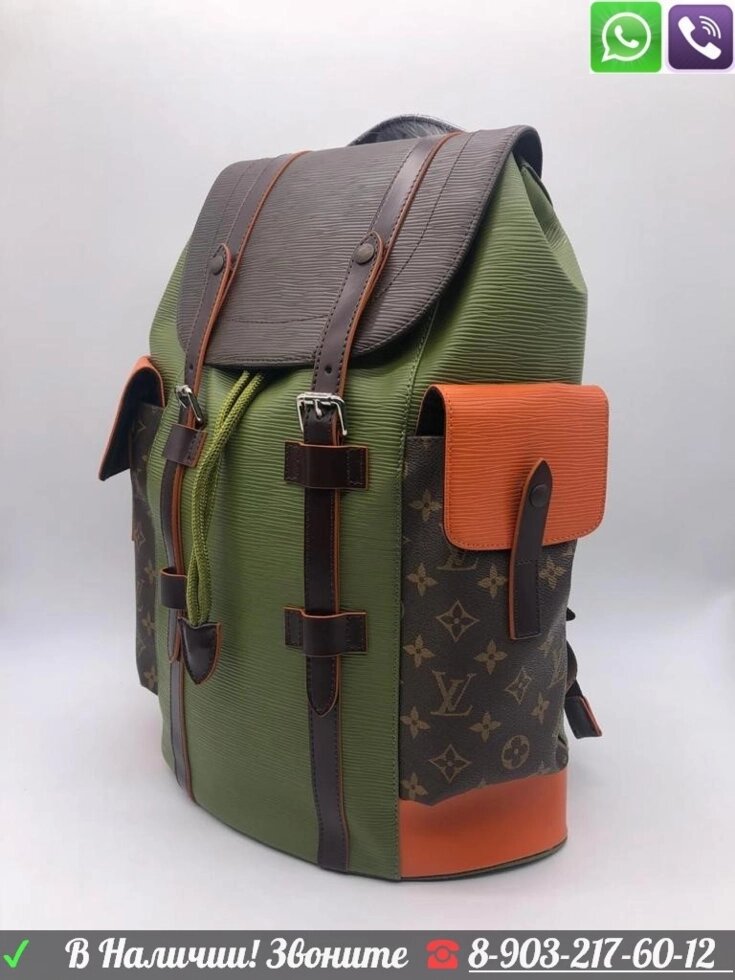 Рюкзак Louis Vuitton Christopher PM Green Луи Витон Зеленый Оранжевый Зеленый от компании Интернет Магазин брендовых сумок и обуви - фото 1