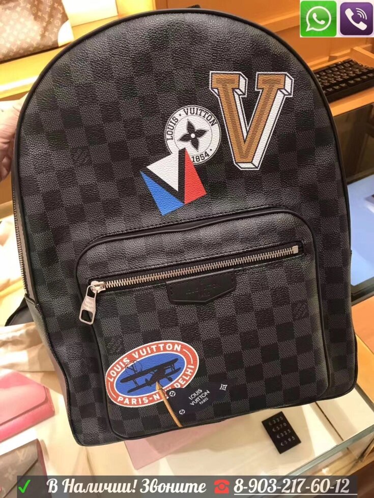 Рюкзак Louis Vuitton Josh Graphite Stickers Lv Луи Виттон Серая Шашка от компании Интернет Магазин брендовых сумок и обуви - фото 1