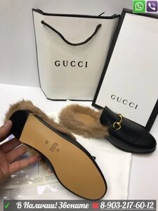 Сабо Gucci Princetown с мехом черные