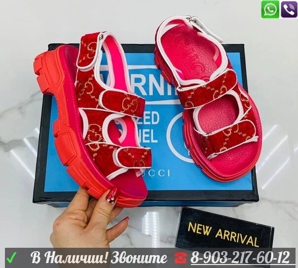 Сандалии Gucci на липучках Красный от компании Интернет Магазин брендовых сумок и обуви - фото 1