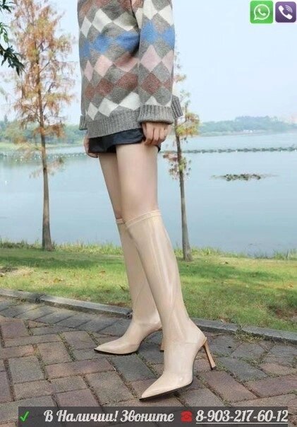 Сапоги Fendi на каблуке Бежевый от компании Интернет Магазин брендовых сумок и обуви - фото 1