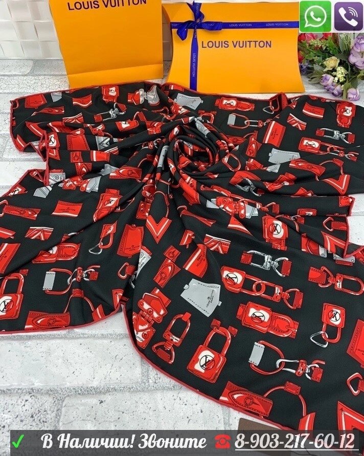 Шелковый Платок Louis Vuitton Луи Витон С замочками Красный от компании Интернет Магазин брендовых сумок и обуви - фото 1
