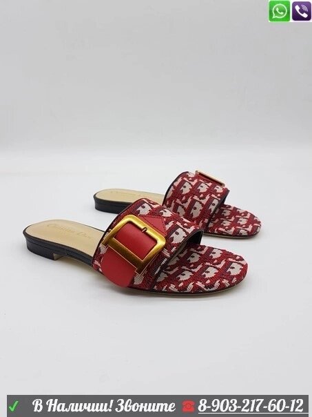 Шлепанцы Christian Dior с декоративной пряжкой Красный от компании Интернет Магазин брендовых сумок и обуви - фото 1