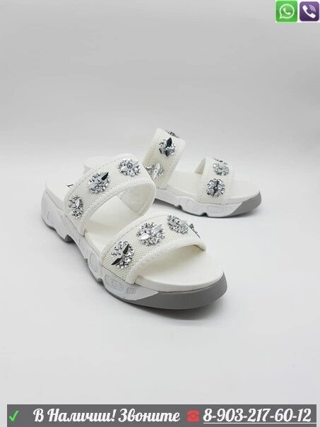 Шлепанцы Christian Dior сандалии со стразами Белый от компании Интернет Магазин брендовых сумок и обуви - фото 1