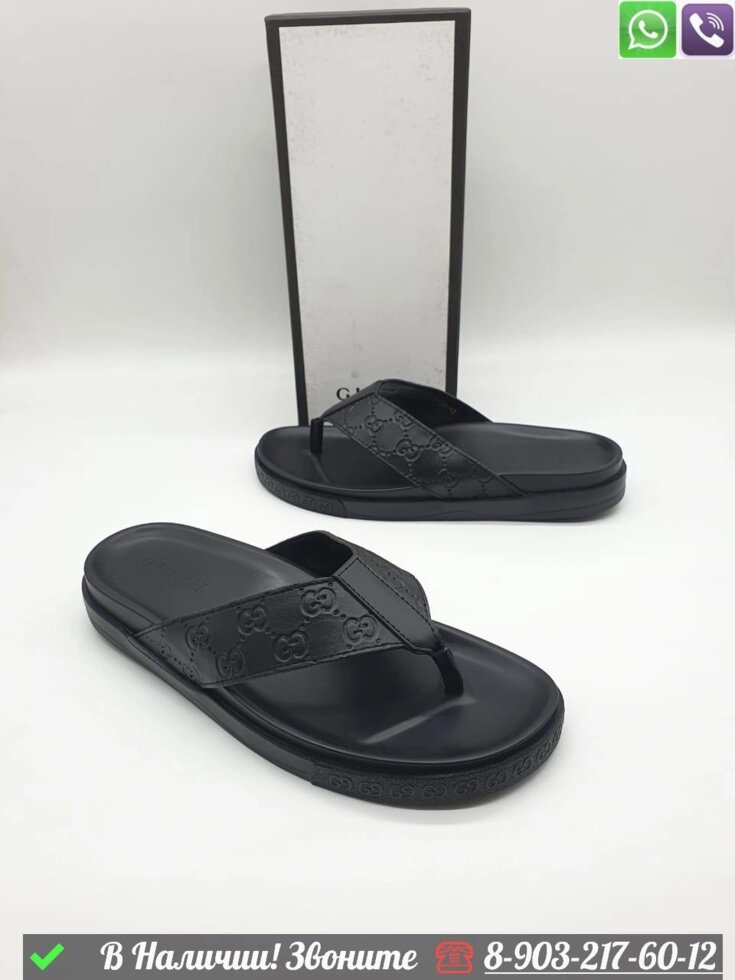 Шлепанцы Gucci кожаные черные от компании Интернет Магазин брендовых сумок и обуви - фото 1