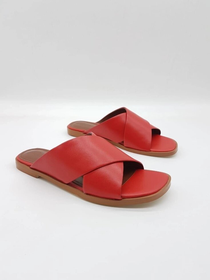 Шлепанцы Loro Piana Cross кожаные Красный от компании Интернет Магазин брендовых сумок и обуви - фото 1