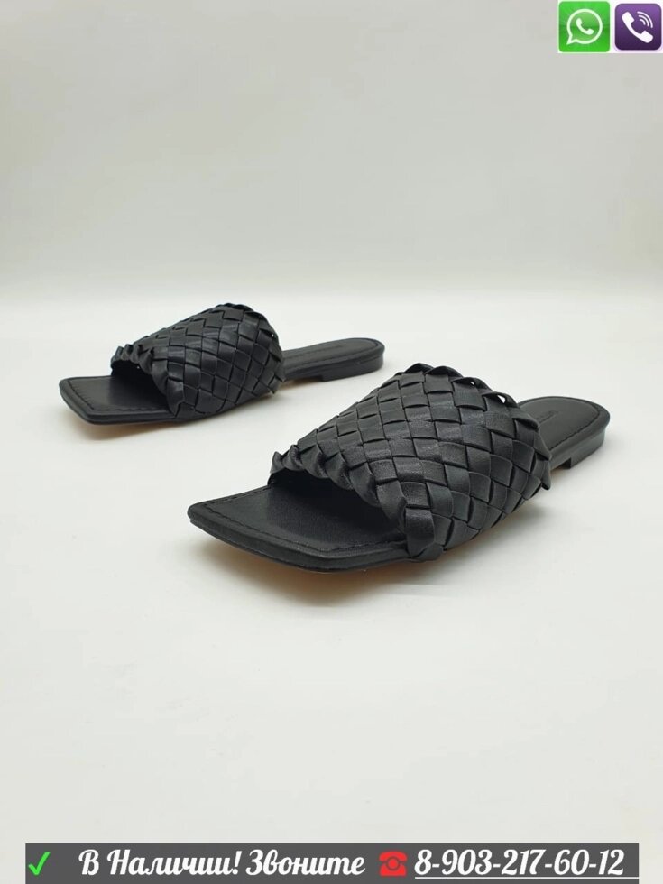 Шлепки Bottega Veneta Боттега Венета плетеные мюли Черный от компании Интернет Магазин брендовых сумок и обуви - фото 1