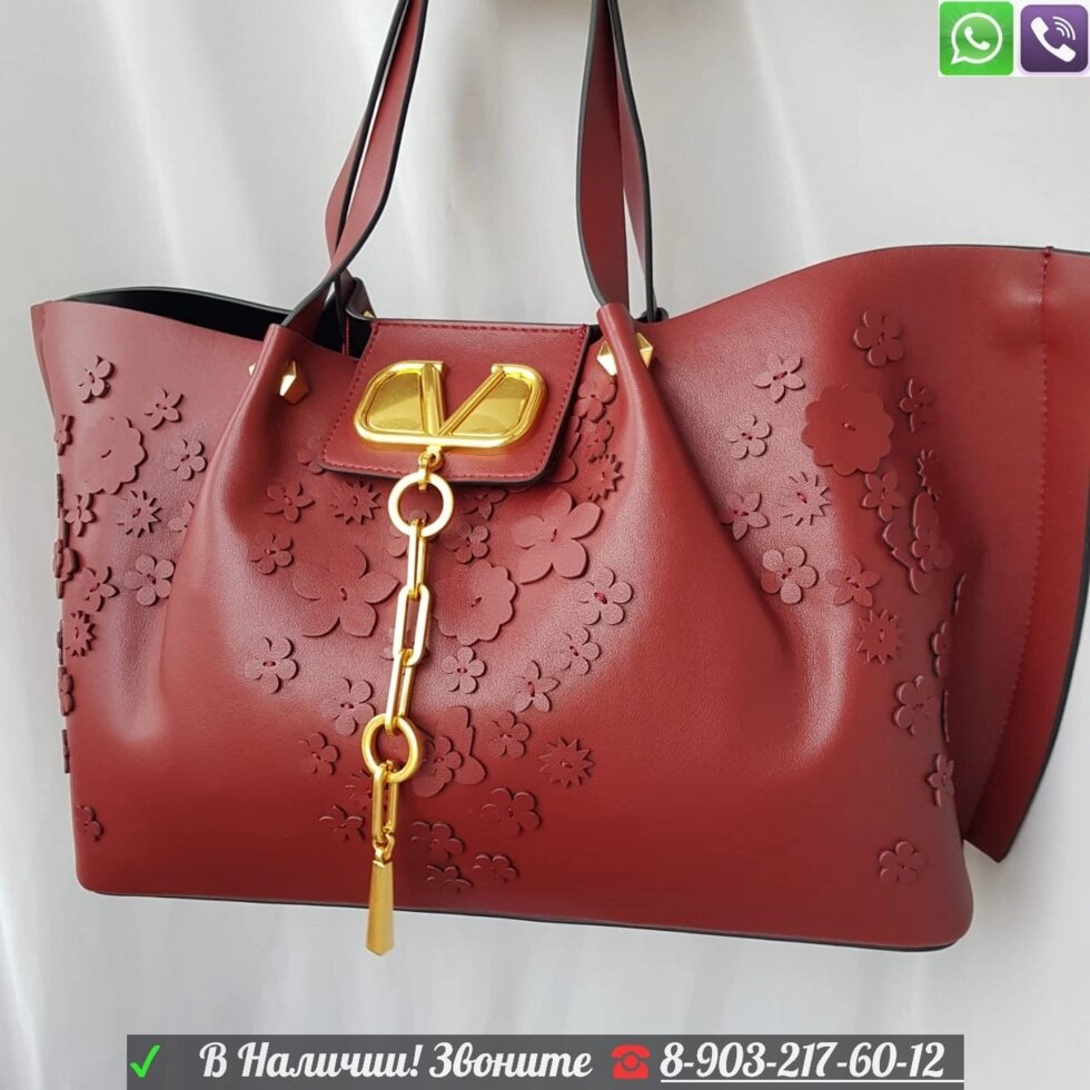 Шоппер Valentino Валентино красный с цветами от компании Интернет Магазин брендовых сумок и обуви - фото 1