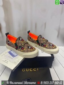 Слипоны Gucci Mickey коричневые