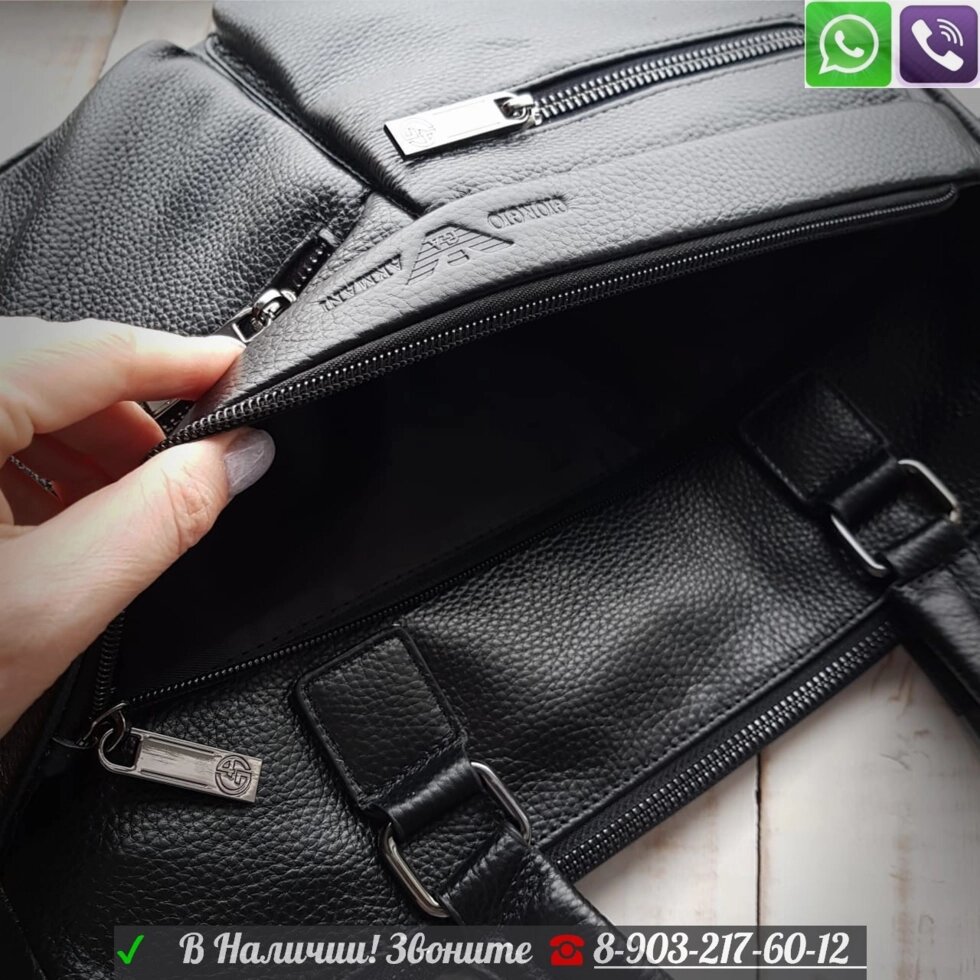 Сумка Armani мужская черная с двумя карманами от компании Интернет Магазин брендовых сумок и обуви - фото 1