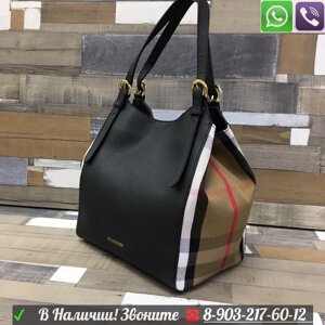 Сумка Burberry Tote черная в клетку Коричневый