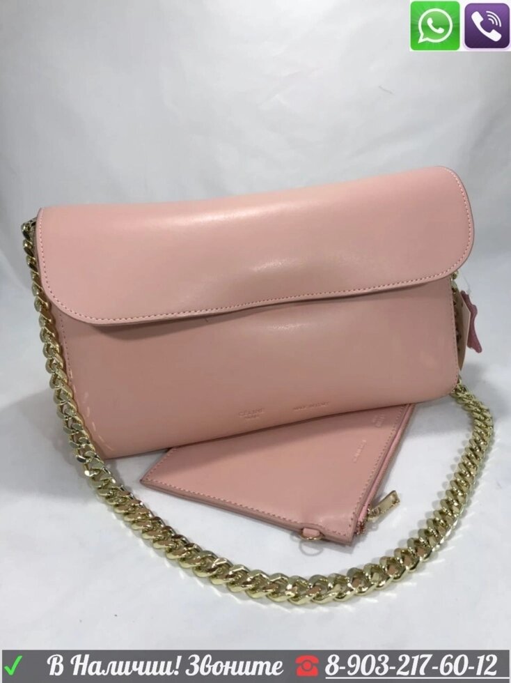 Сумка Celine клатч Матовый гладкий на цепочке Розовый от компании Интернет Магазин брендовых сумок и обуви - фото 1