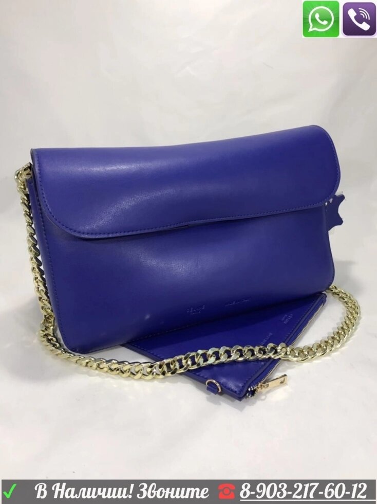 Сумка Celine клатч Матовый гладкий на цепочке Синий от компании Интернет Магазин брендовых сумок и обуви - фото 1