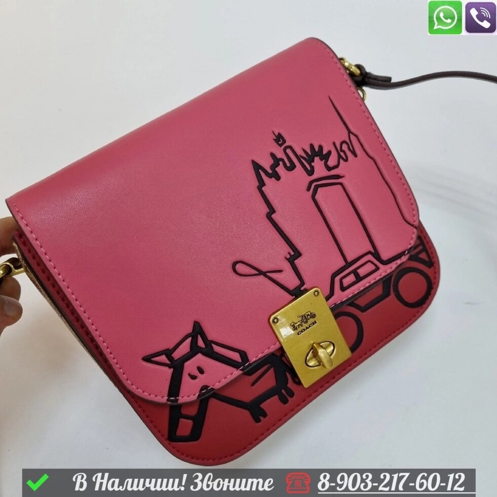 Сумка Coach кожаная с принтом Розовый от компании Интернет Магазин брендовых сумок и обуви - фото 1