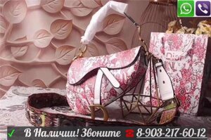 Сумка Dior Saddle Диор белая с красным рисунком