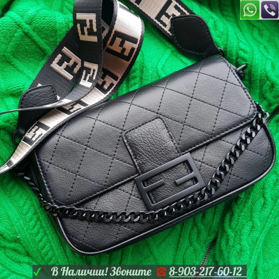 Сумка Fendi Baguette Фенди клатч кожаный черный от компании Интернет Магазин брендовых сумок и обуви - фото 1