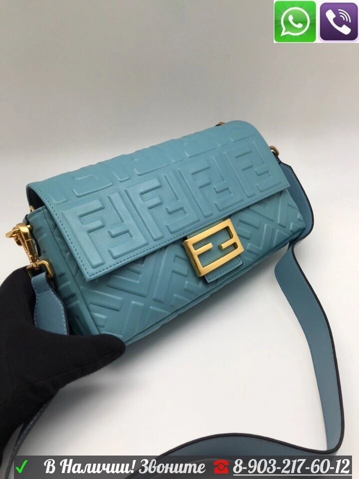Сумка Fendi baguette клатч на ремне Голубой от компании Интернет Магазин брендовых сумок и обуви - фото 1