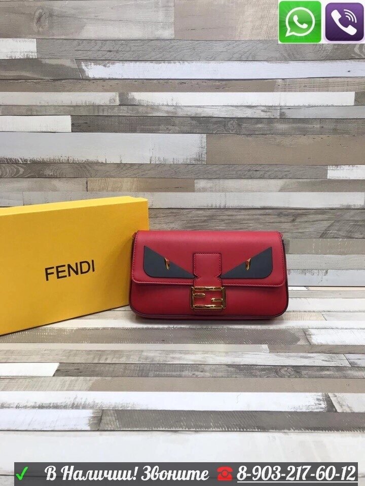 Сумка Fendi baguette Roma Amor Фенди с глазами Красный от компании Интернет Магазин брендовых сумок и обуви - фото 1