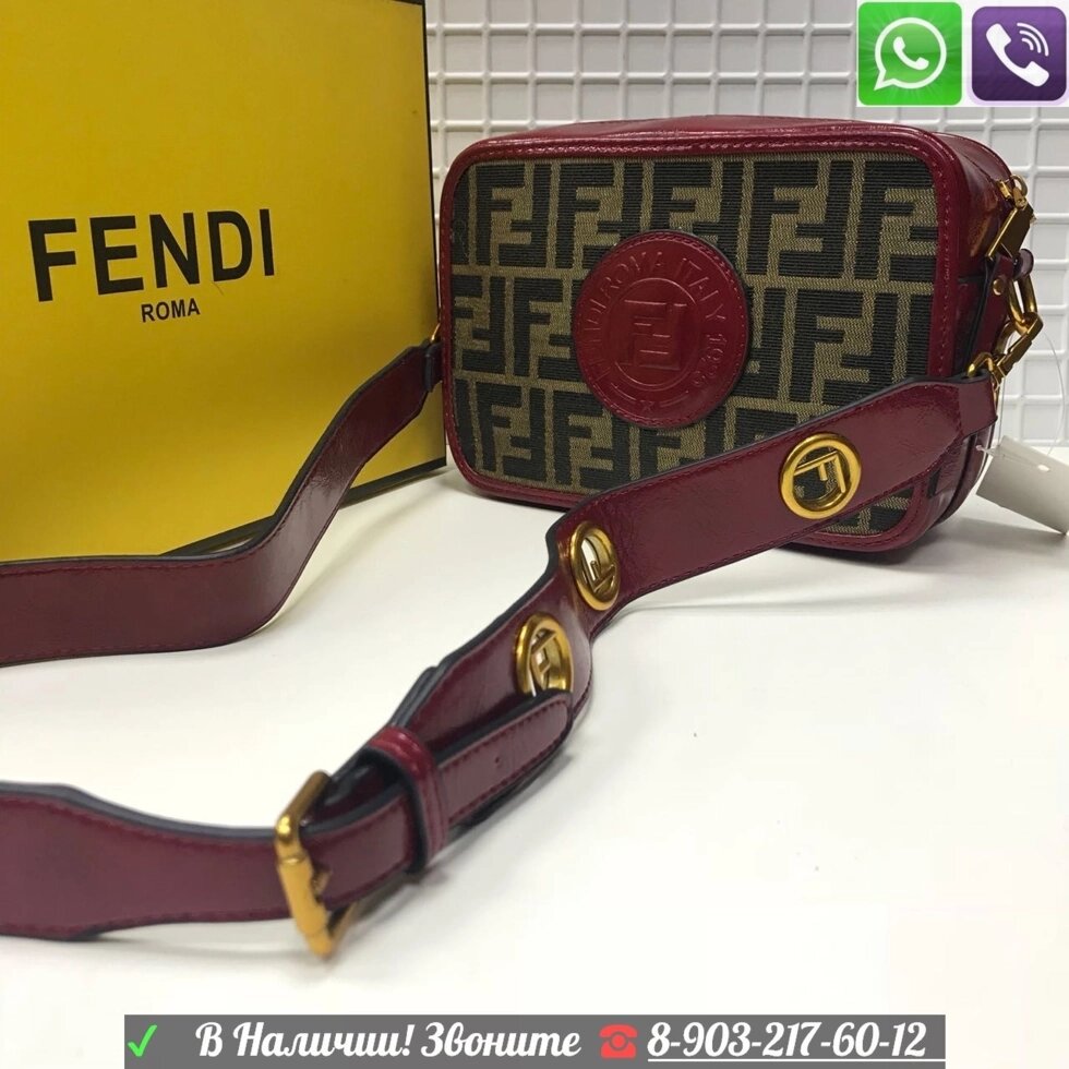 Сумка Fendi FF Messenger Клатч Фенди с логотипом F Бордовый от компании Интернет Магазин брендовых сумок и обуви - фото 1