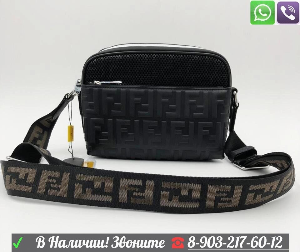 Сумка FENDI messenger Фенди через плечо черная от компании Интернет Магазин брендовых сумок и обуви - фото 1