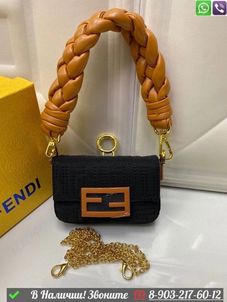 Сумка Fendi Nano Baguette Черный от компании Интернет Магазин брендовых сумок и обуви - фото 1