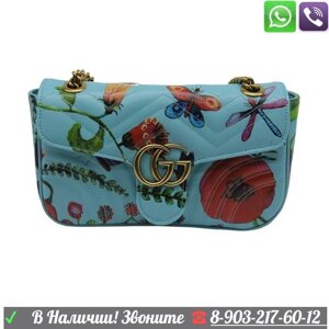 Сумка Gucci GG Marmont С цветами Голубая Floral