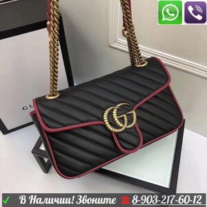 Сумка Gucci Marmont диагональ с красным кантом