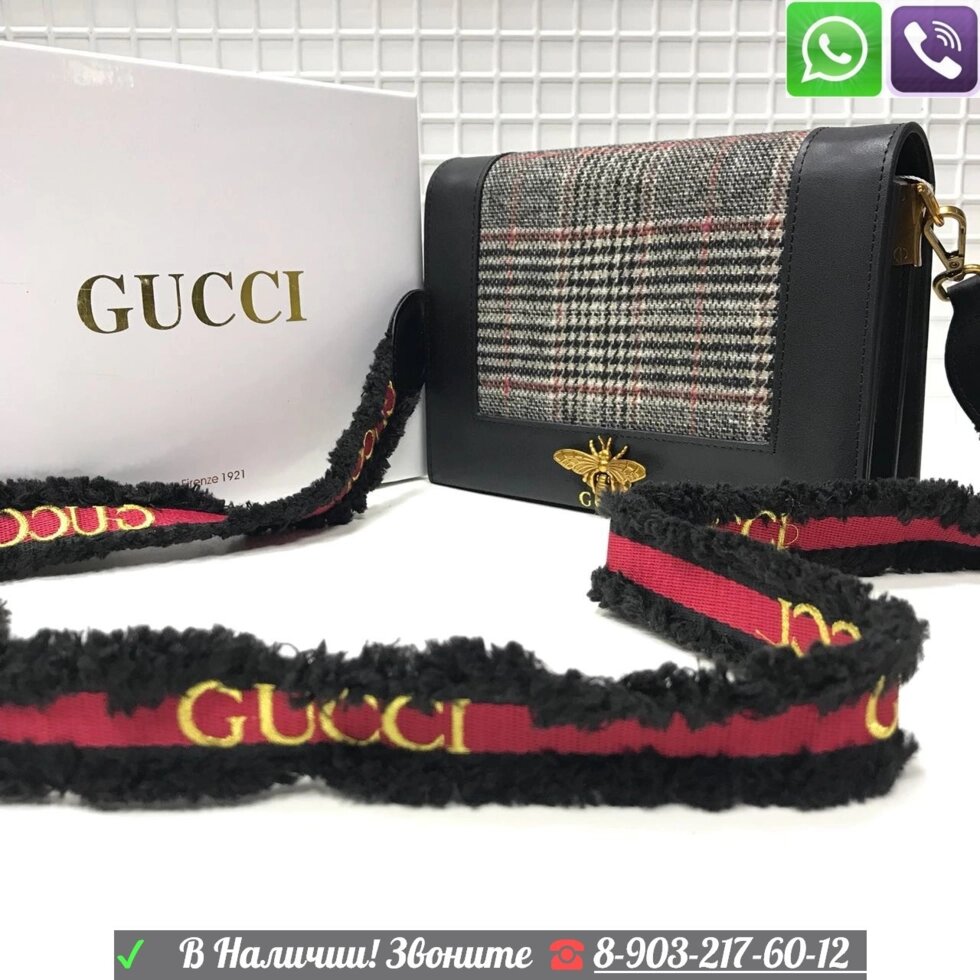 Сумка Gucci в клетку Gucci клатч на ремне от компании Интернет Магазин брендовых сумок и обуви - фото 1
