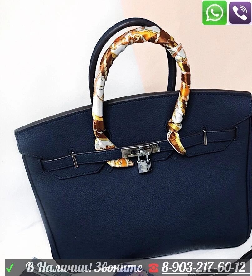 Сумка Hermes Birkin Гермес Биркин Серая с фурнитурой серебро 35 см Синий от компании Интернет Магазин брендовых сумок и обуви - фото 1