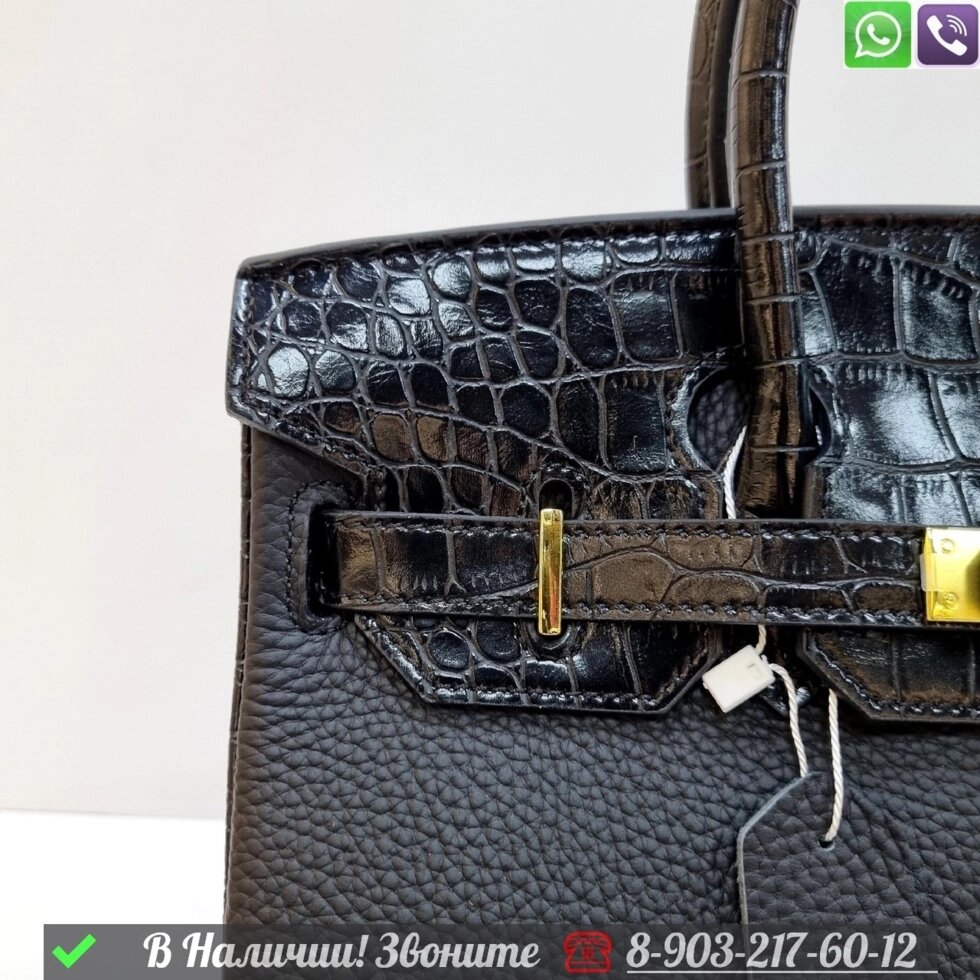 Сумка Hermes Birkin с крокодиловым верхом Черный от компании Интернет Магазин брендовых сумок и обуви - фото 1