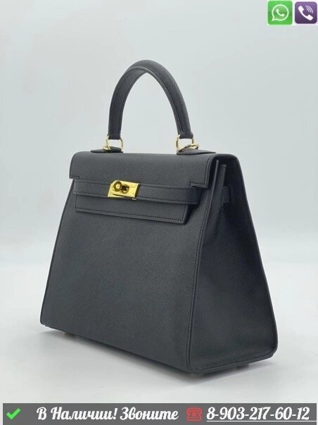 Сумка Hermes Kelly Epsom кожаная Черный от компании Интернет Магазин брендовых сумок и обуви - фото 1