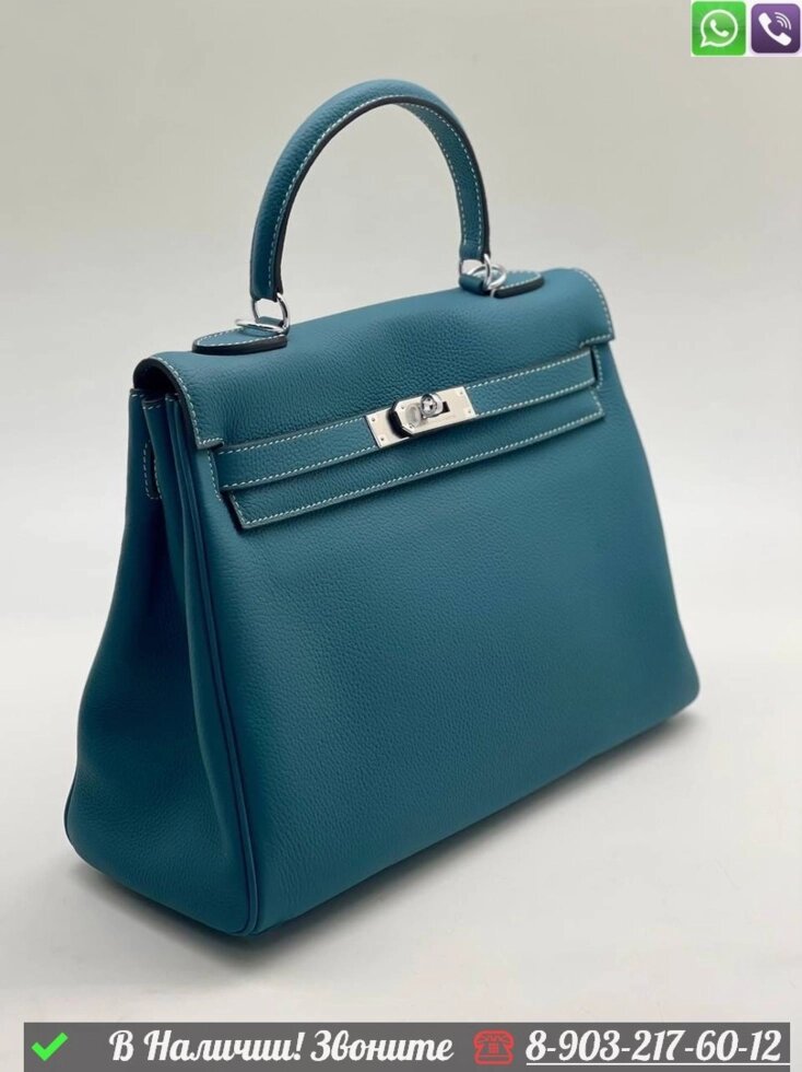 Сумка Hermes Kelly голубая от компании Интернет Магазин брендовых сумок и обуви - фото 1
