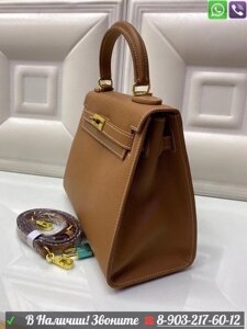 Сумка Hermes Kelly Saffiano c тиснением Коричневый