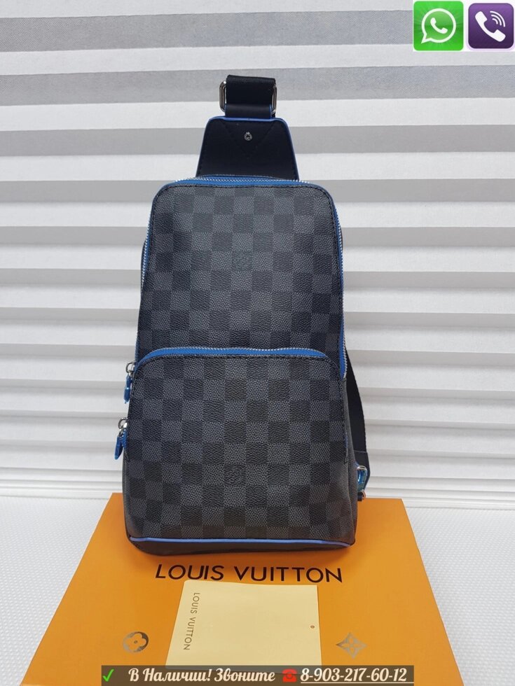 Сумка Louis vuitton Avenue Sling Damier Graphite с синей молнией от компании Интернет Магазин брендовых сумок и обуви - фото 1