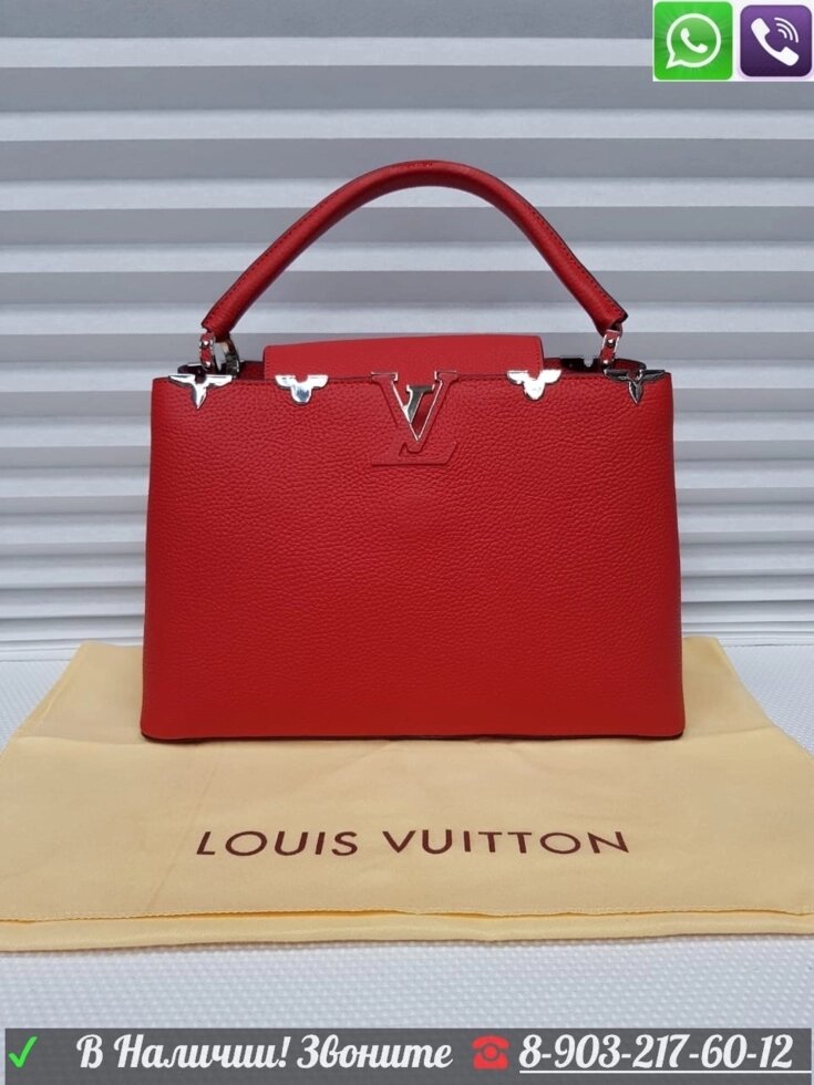 Сумка Louis Vuitton Capucines MM Луи Виттон с декором Черная Красный от компании Интернет Магазин брендовых сумок и обуви - фото 1